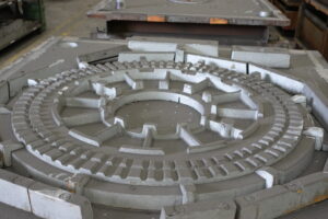 Cool pattern awaiting ramming on mold line Cool pattern awaiting ramming on mold line