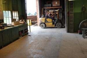 Forklift headed into pattern storage Forklift headed into pattern storage